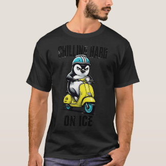 神秘的なペンギンが明るい黄色のスクーターに乗って Tシャツ