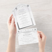 神秘的なホワイトシルバーサンムーン天文学宇宙 オールインワン招待状 (貼ってはがせる)