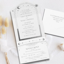 神秘的なホワイトシルバーサンムーン天文学宇宙 オールインワン招待状