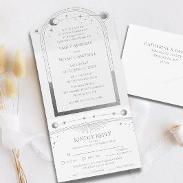 神秘的なホワイトシルバーサンムーン天文学宇宙 オールインワン招待状