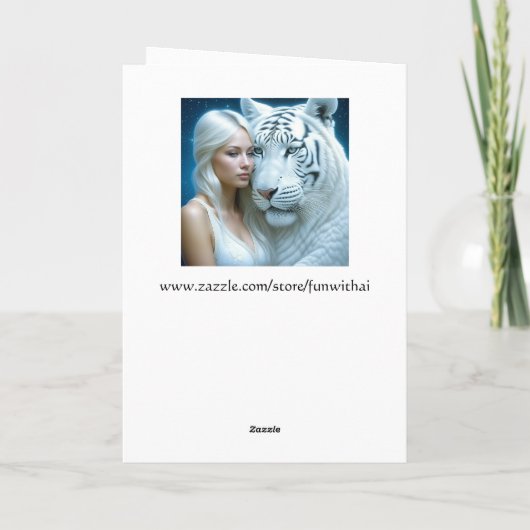 神秘的なホワイトタイガーと女性マジカル誕生日 カード (裏面)