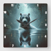 神秘的なホワイトタイガーフォレスト時計 スクエア壁時計 (正面)