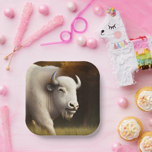 神秘的なホワイトバッファローデジタルアート ペーパープレート (パーティー)