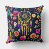 神秘的なボヘミアンフローラ海軍金ゴールドパターン クッション (裏面)