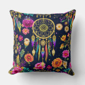 神秘的なボヘミアンフローラ海軍金ゴールドパターン クッション (正面)