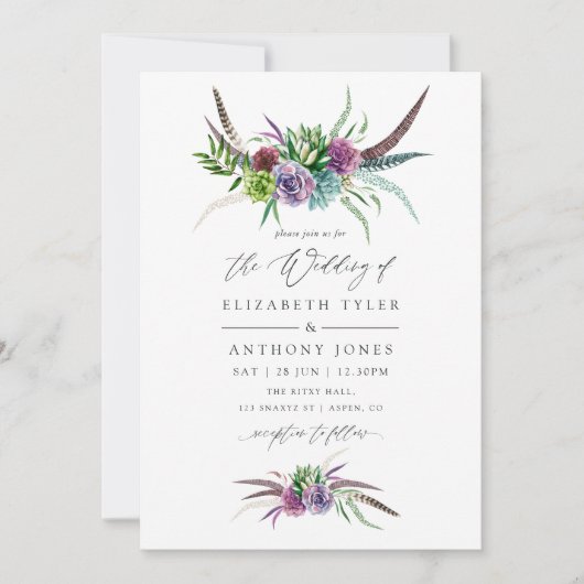 神秘的なボホの水の色の多肉性結婚の 招待状 (正面)