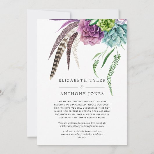 神秘的なボホスイカズラのウェディング 縮小されたゲストリスト 案内状 (正面)