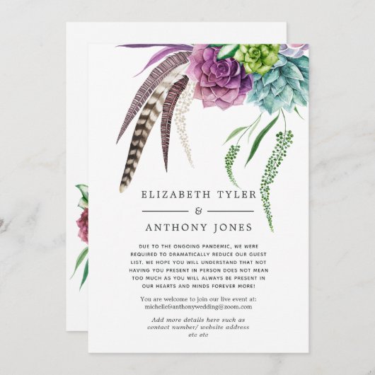 神秘的なボホスイカズラのウェディング 縮小されたゲストリスト 案内状 (正面/裏面)