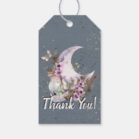 神秘的なボホラベンダーアネモンムーンサンキューユーラベル ギフトタグ (正面)