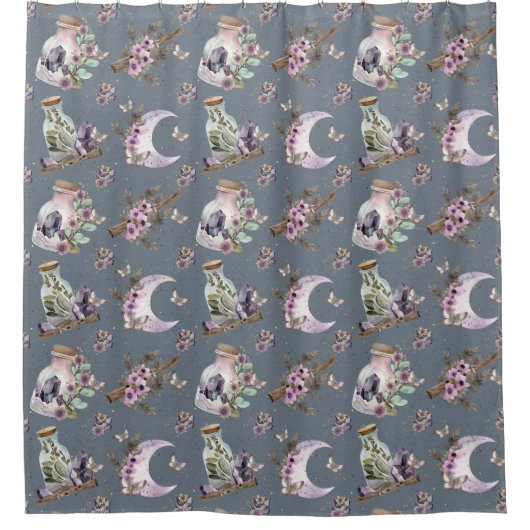 神秘的なボホラベンダーアネモーンムーンとポーション シャワーカーテン (正面)