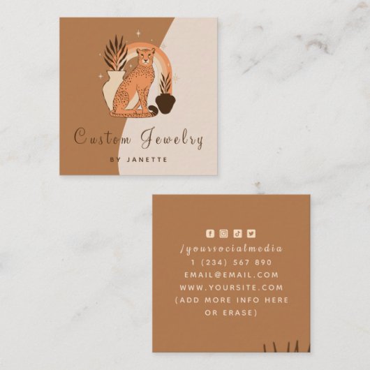 神秘的なボホレオパードチータハンドメイドジュエリー スクエア名刺 (正面/裏面)