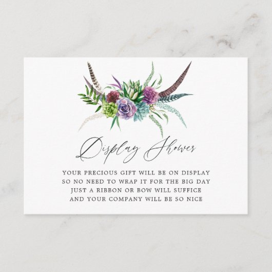 神秘的なボホー多肉性ブライダルシャワーディスプレイ エンクロージャーカード (正面)