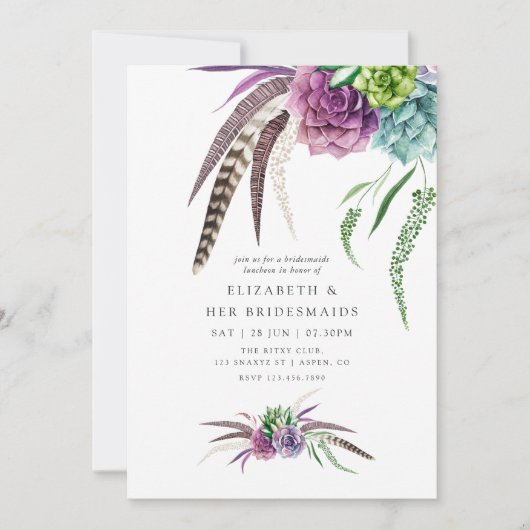 神秘的なボホ多肉性花嫁の昼食会 招待状 (正面)