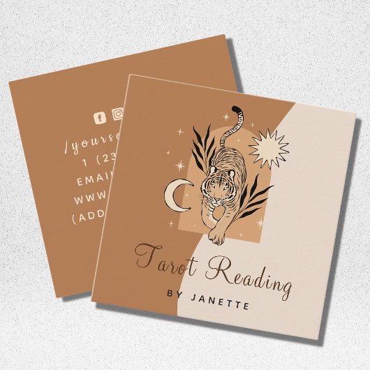 神秘的なボホ タイガー 天体エネルギー ヒーラー タロット スクエア名刺