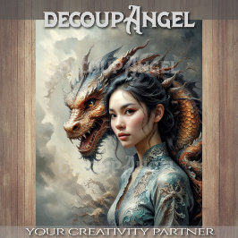 神秘的なボンドの女性とドラゴンの調和デコページ 薄葉紙