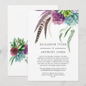 神秘的なボーホーサボテンウェディング　縮小されたゲストリスト 案内状 (正面/裏面)