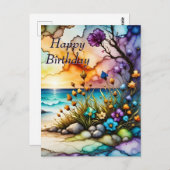 神秘的なポータル花咲く海辺の誕生日 ポストカード (正面/裏面)