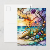 神秘的なポータル フローラル オーシャン ビーチ バースデー ポストカード (正面/裏面)