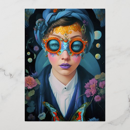 神秘的なポートレートの美しい女性 箔シーズンカード (正面)