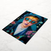 神秘的なポートレートの美しい女性 箔シーズンカード (回転した状態)