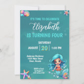 神秘的なマジカルマーメイドの誕生日パーティー 招待状 (正面)