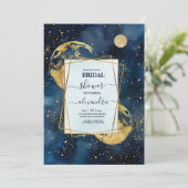 神秘的なミッドナイトブルーとゴールドの水彩ウェディング 招待状 (スタンド正面)