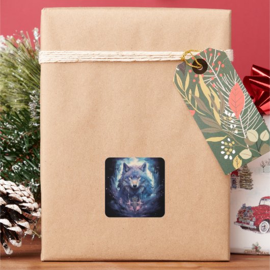 神秘的なムーンウルフガーディアン スクエアシール (クリスマス)