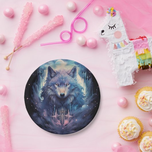 神秘的なムーンウルフガーディアン ペーパープレート (パーティー)