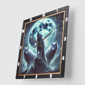 神秘的なムーンウルフ時計 スクエア壁時計 (傾斜)