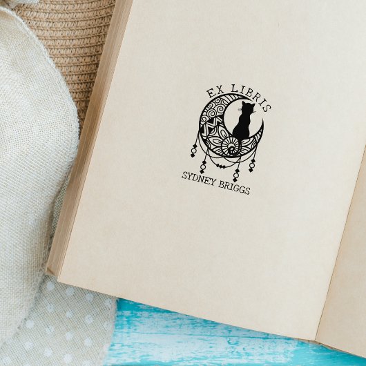 神秘的なムーンキャットカスタム、元司書ブック ラバースタンプ