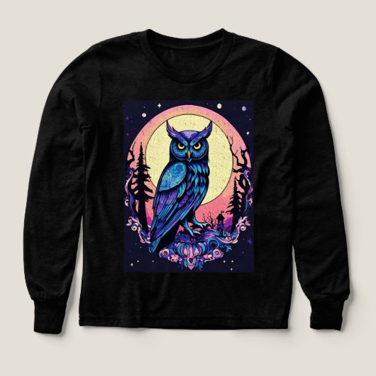 神秘的なムーンフクロウTシャツ魅惑的な夜のスタイル (デザイン正面)