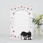 神秘的なユニコーンとライン(ピンクのフローラ) 便箋 (スタンド正面)