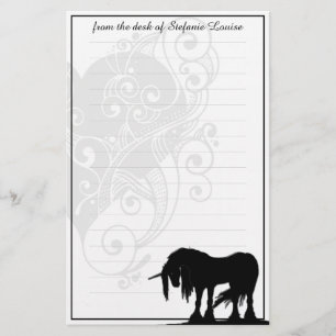 神秘的なユニコーンとライン(ライトグレーのフローラハート) 便箋