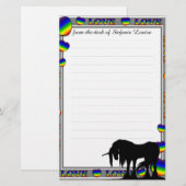 神秘的なユニコーンとライン(虹のハート) 便箋 (正面/裏面)