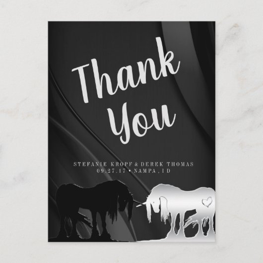 神秘的なユニコーンの感謝 (ブラック スワール) ポストカード (正面)