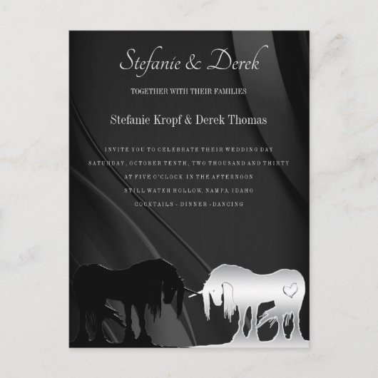 神秘的なユニコーンの結婚式招待状 ポストカード (正面)