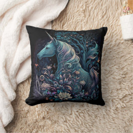 神秘的なユニコーン – ファンタジー林 クッション