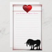 神秘的なユニコーンw/lines (バレンタインハート) 便箋 (正面/裏面)