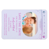 神秘的なラベンダーピンクの太陽の月の星の日付を保存 マグネット (横)