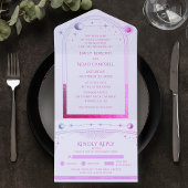 神秘的なラベンダーピンクサンムーンスターズ宇宙 オールインワン招待状