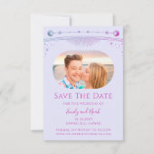 神秘的なラベンダーピンクサンムーンスター宇宙 セーブザデート (正面)