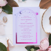 神秘的なラベンダーピンクサンムーンスター宇宙 招待状