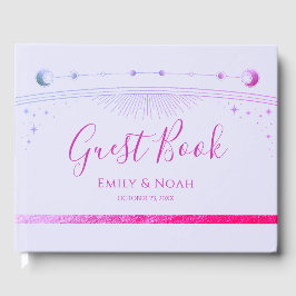 神秘的なラベンダーピンクサンムーンスター結婚ズ ゲストブック