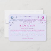 神秘的なラベンダーピンクサンムーンスター結婚フォト サンキューカード (正面)
