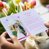 神秘的なラベンダーピンクサンムーンスター結婚フォト サンキューカード