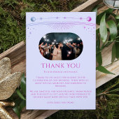 神秘的なラベンダーピンクサンムーンスター結婚フォト サンキューカード