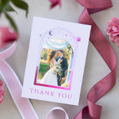 神秘的なラベンダーピンクサンムーンスター結婚フォト サンキューカード