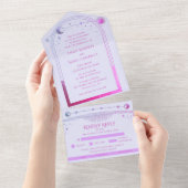 神秘的なラベンダーピンクサンムーン天文学宇宙 オールインワン招待状 (貼ってはがせる)