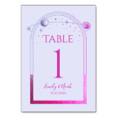 神秘的なラベンダーピンクサンムーン天文学結婚の テーブルナンバー (正面)