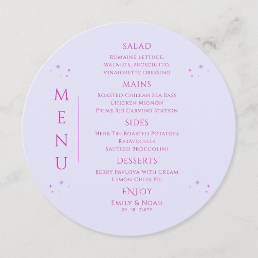 神秘的なラベンダーピンクサンムーン宇宙結婚ズ メニュー (正面)